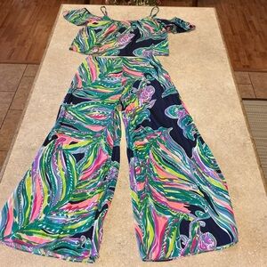 Lily Pulitzer Posy Set Crop Top SZ  0 Wide Leg Pant SZ 00 Tropical Colorful